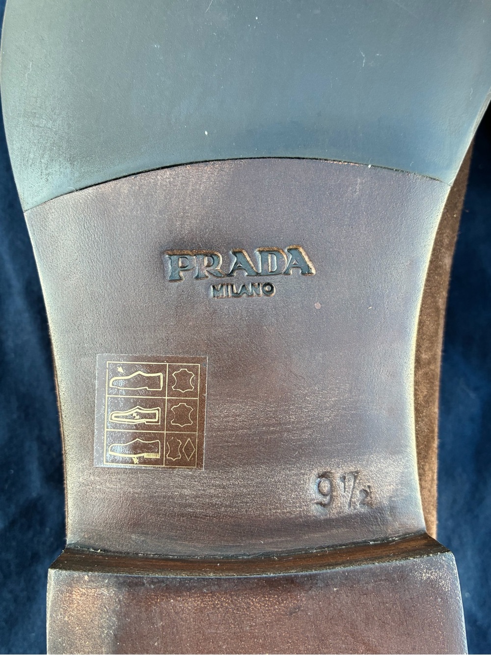 PRADA BROWN CALF SUEDE LOAFERS METAL TRIANGLE LOGO MEN’S SZ UK 9.5 / US 10.5 NEW - Picture 16 of 16